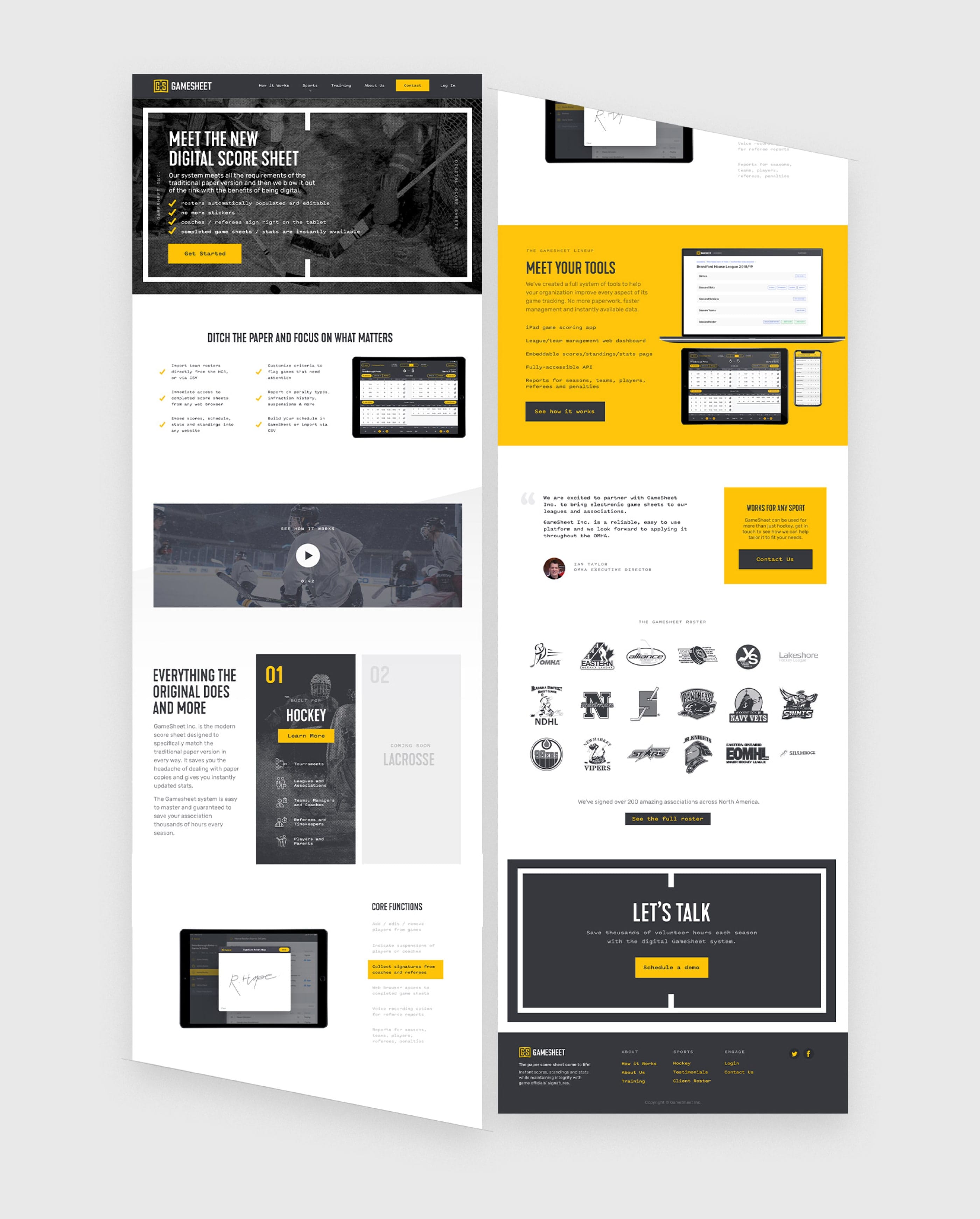 Gamesheet marketing website homepage presentation