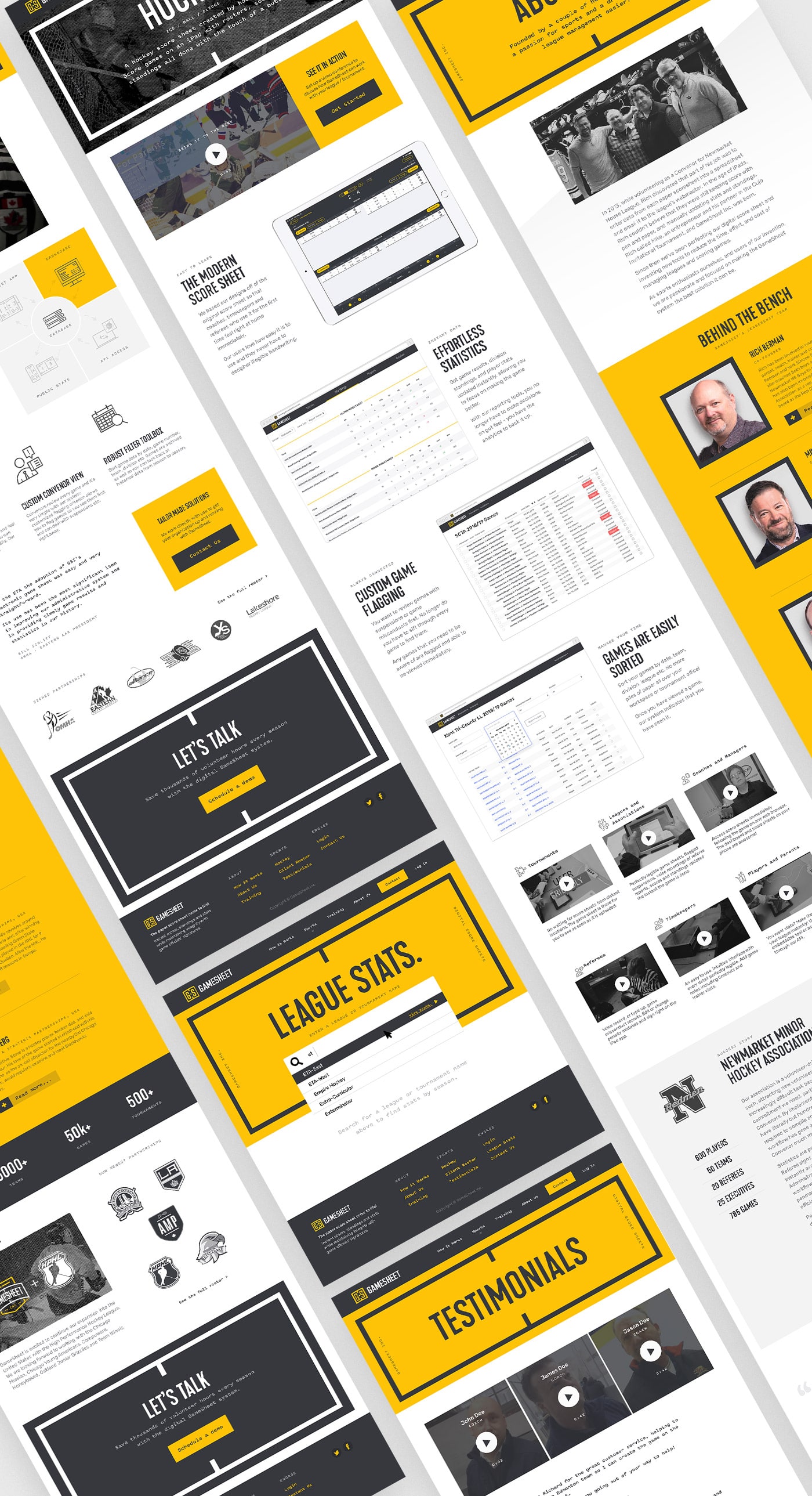 Collection of Gamesheet marketing website pages