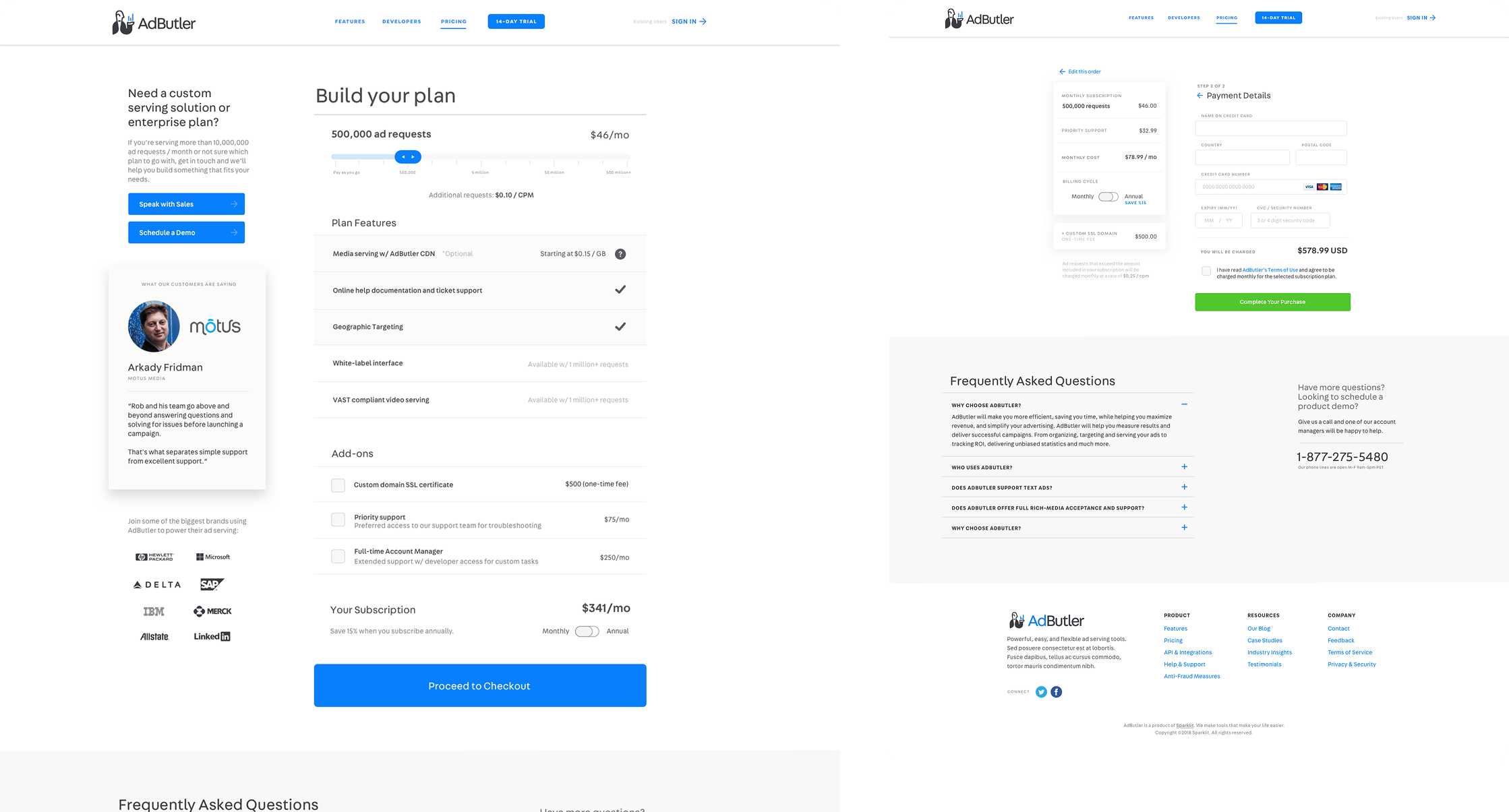 AdButler pricing plan and checkout page designs