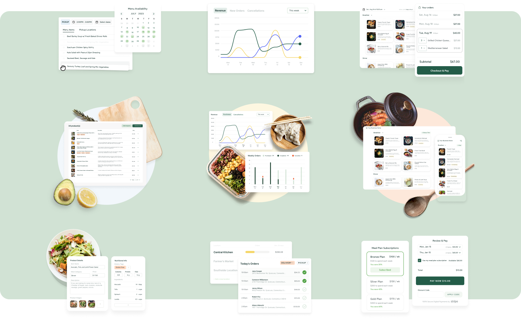 A collection of Cottage dashboard, ordering, inventory, and checkout feature tiles